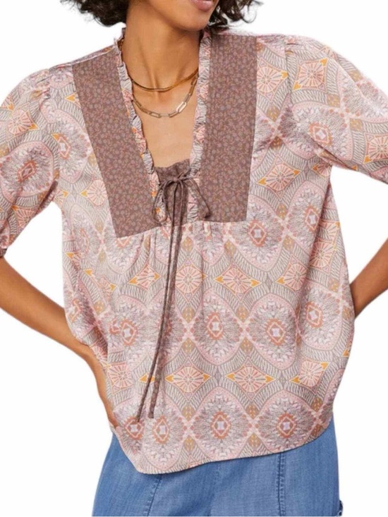 Current Air Tops - Current Air Anthropologie Quilt Contrast Motif Top Size Medium